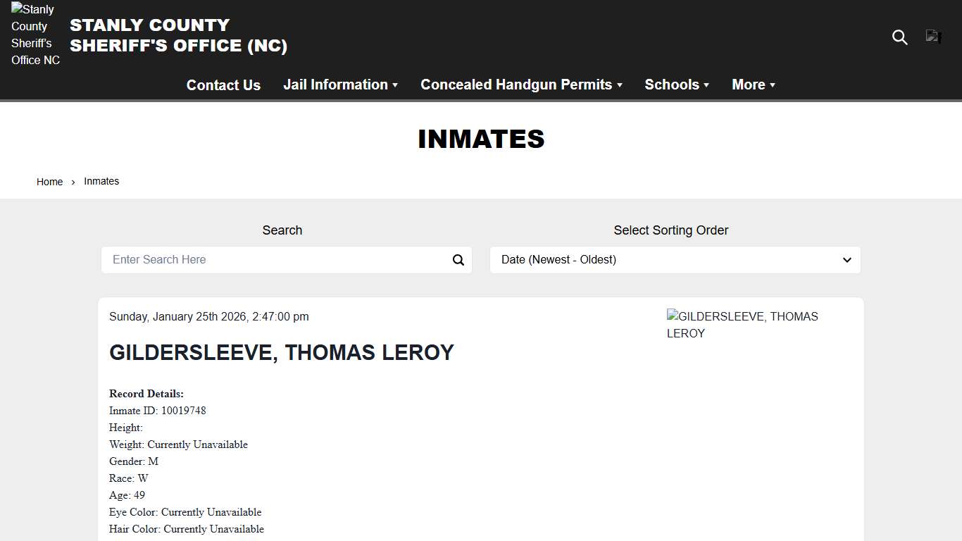 Inmates Stanly County Sheriff’s Office NC